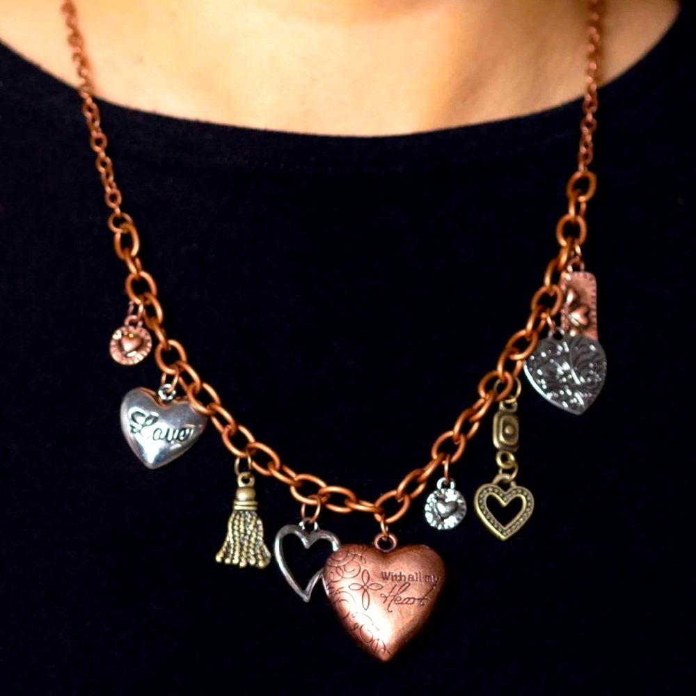 🤎🙏🤎 “HEART OF WISDOM” MULTI BRASS COPPER & SILVER CHARM NECKLACE - PAPARAZZI❗️ - Picture 2 of 5